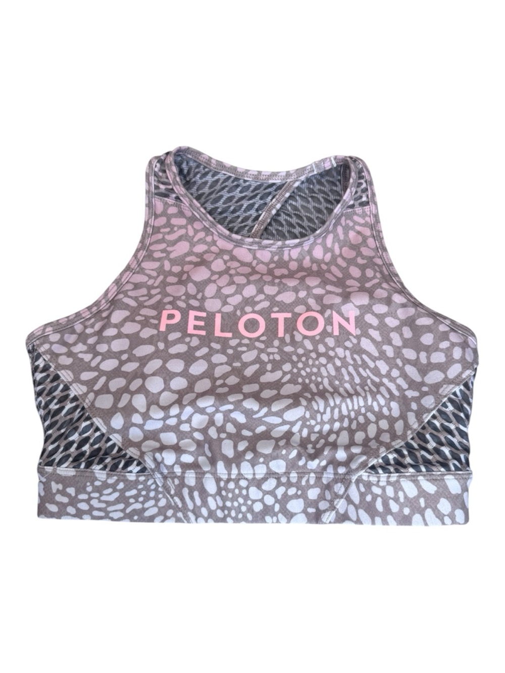 Peloton Taupe Patterned High-Neck sports bra